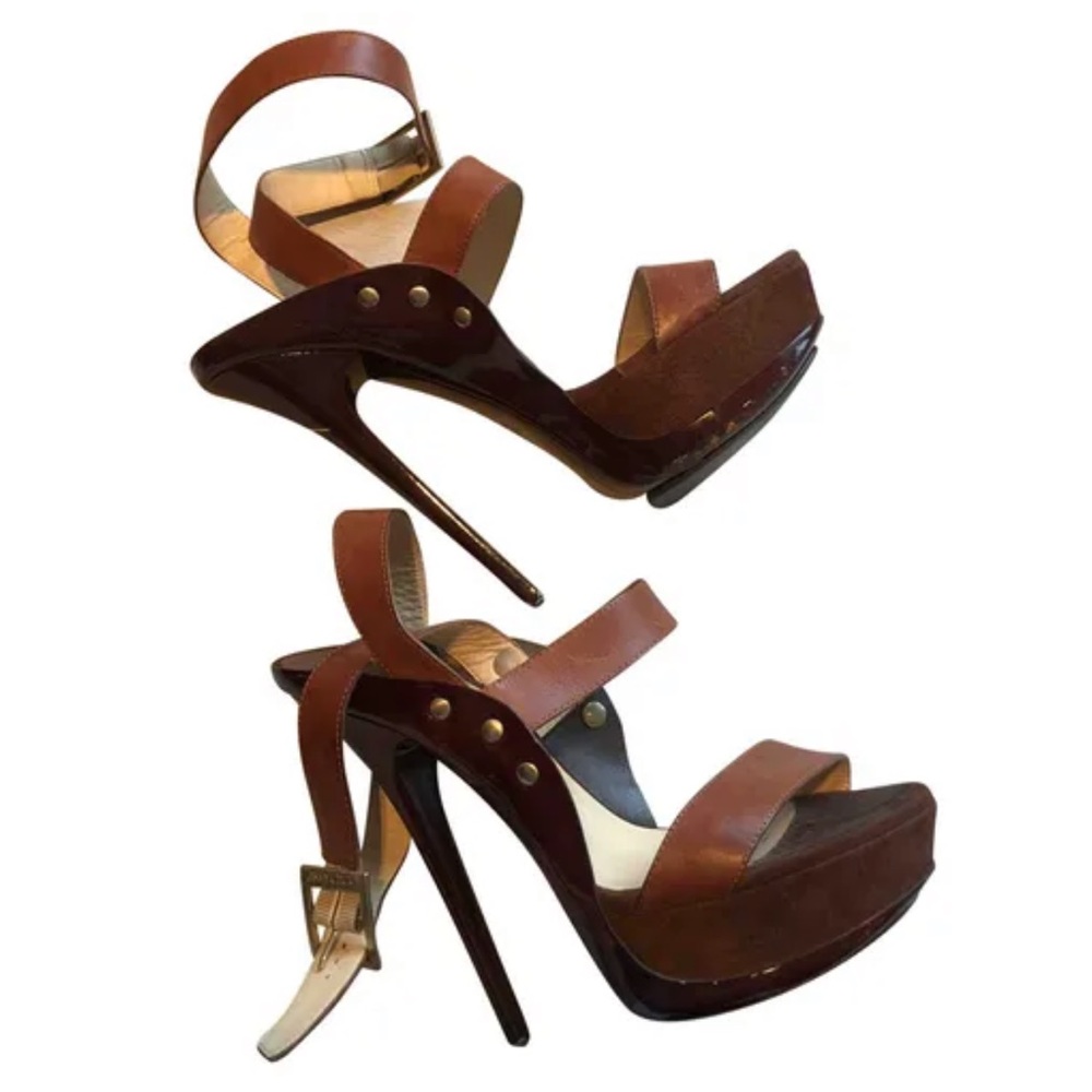 Jimmy Choo brown leather platform heels size 36. Gently worn